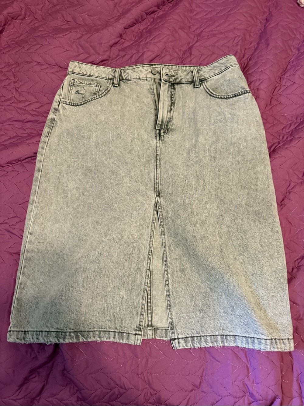 George Light Gray Denim Midi Skirt with Front Slit